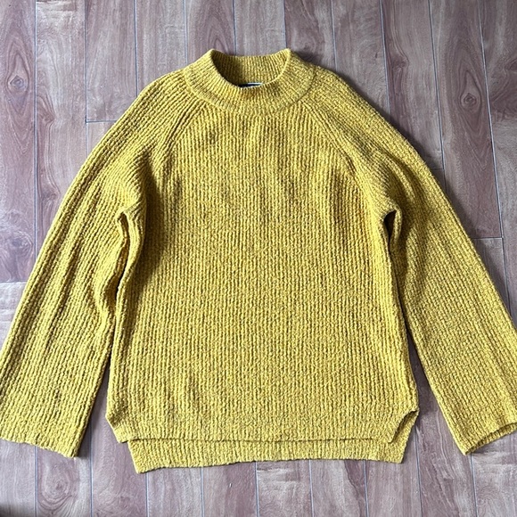 BRAVE SOUL💫Women’s Mustard Yellow Mock Neck Long Sleeve Ribbed Knit Sweater - Picture 3 of 9